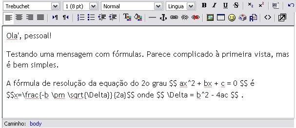 Fórmulas com o MimeTeX Lenimar Nunes de Andrade lenimar@mat.ufpb.br 9 de abril de 014 1 Introdução MimeTeX é um programa que cria imagens de fórmulas e equações baseadas em comandos do L A TEX.