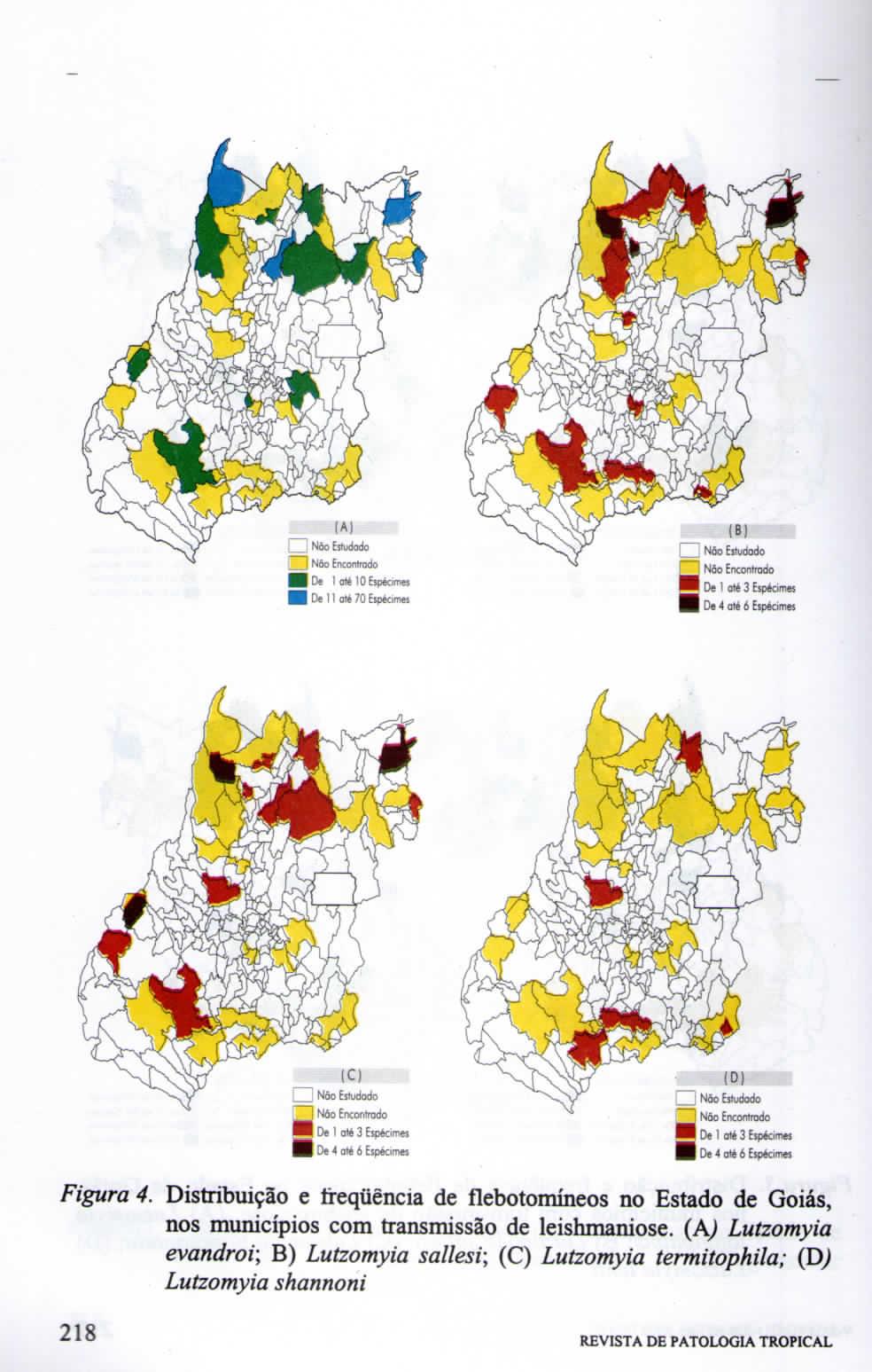 Figura 4 Distribuição e frequência de flebotomíneos no Estado de Goiás, nos municípios com transmissão de leishmaniose (AJ