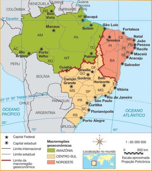 Brasil: regiões geoeconômicas Regionalização proposta pelo geógrafo Pedro Geiger, que é baseada