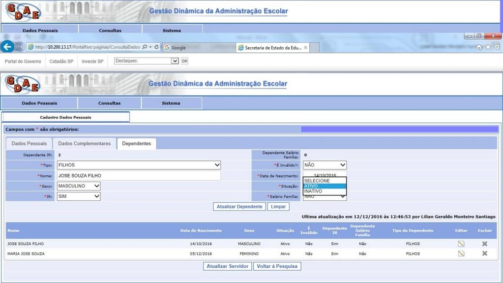 LOCALIZAR O DEPENDENTE E CLICAR EM Editar 2.4.