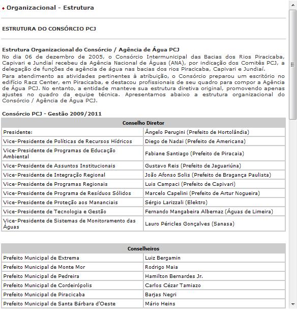 Estrutura Organizacional Foi atualizada a seção Estrutura Organizacional do Consórcio PCJ, conforme segue: Sistemas de Suporte à Decisão