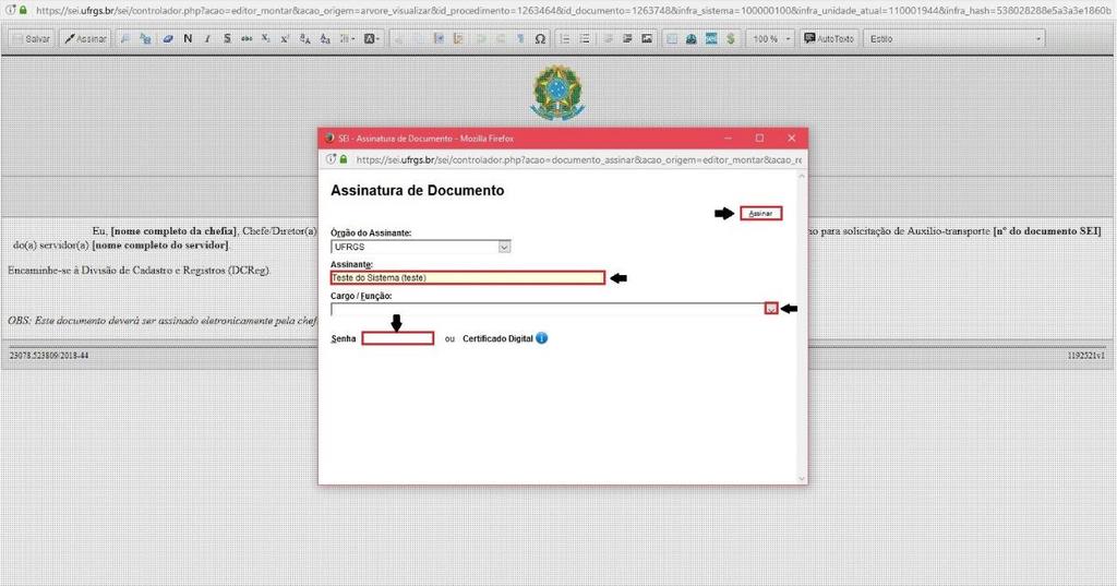 26. Pronto. Seu processo está devidamente preenchido. A próxima etapa é enviar o processo ao setor competente. - Clicar no nº do processo - Enviar ( ) 27.