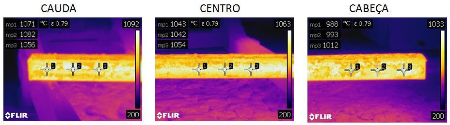 A partir das termografias apresentadas para ambos os processos confirmou-se a tendência que as barras do processo LD possuem em perder maior quantidade de temperatura comparada ao processo FR.
