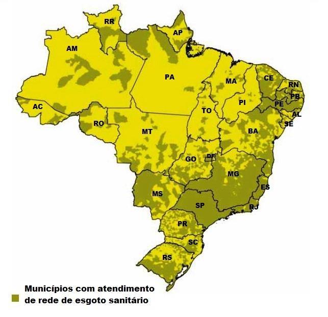 19 serviço de esgotamento através de rede coletora, conforme apresentado na Figura 1. Figura 1 Municípios com serviço de rede coletora de esgoto - Brasil (2008).