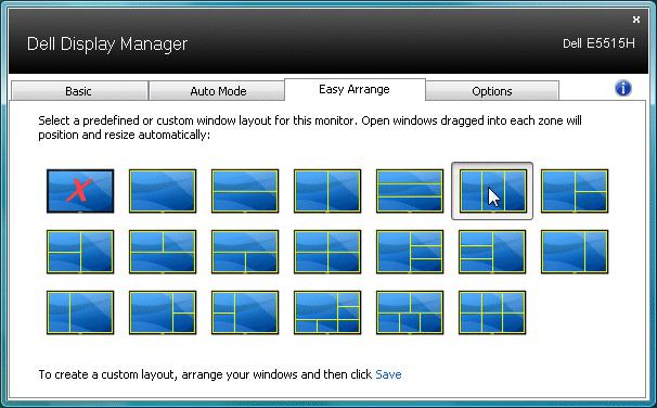 Fácil de organizar o layout da janela monitor Em modelos suportados da Dell, o guia fácil de organizar estará disponível para organizar de forma fácil as opções de layout da janela para este monitor.