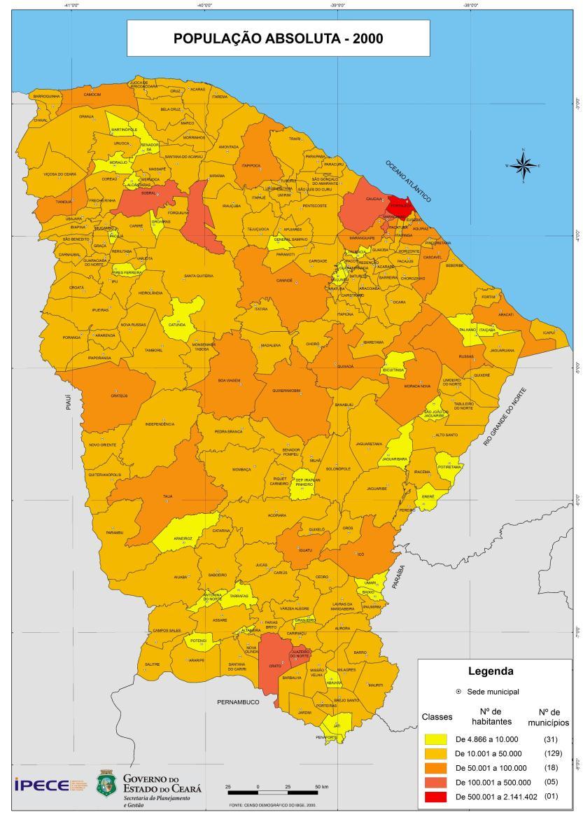 Mapa 1: Absoluta segundo os municípios do Ceará -.