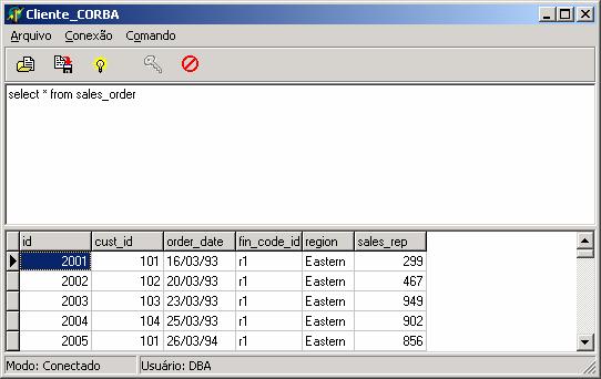 SQL é enviado para o objeto servidor, que executa o comando na base conectada e devolve o resultado para que o cliente possa mostrar. 33 Figura 13 - Tela principal do programa cliente 5.6 DELPHI 5.