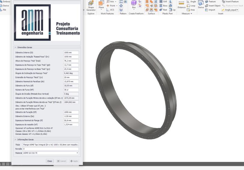 Modelamento de flanges completos, para os diversos tipos da