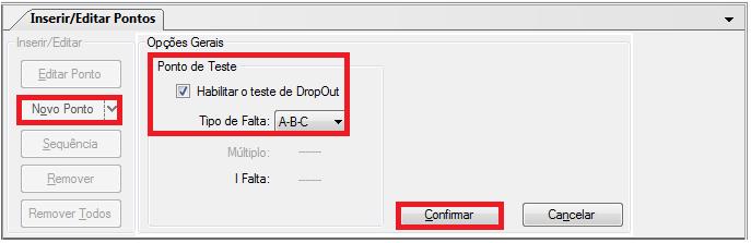 9.2 Teste de Pickup Nessa aba clique em Novo Ponto e escolha o tipo de falta (possui todos os tipos), se deseja testar dropout e o software faz a busca do pickup e dropout de forma totalmente