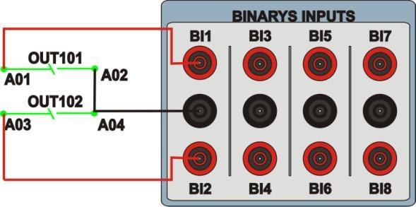 1.3 Entradas Binárias Ligue as entradas binárias do CE-6006 às saídas binárias do relé. BI1 ao pino A01 e seu comum ao pino A02.