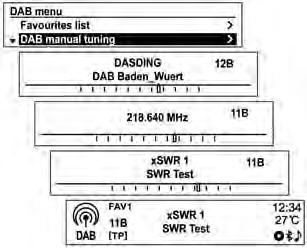No modo DAB, premir o botão MENU-TUNE para aceder ao menu DAB.