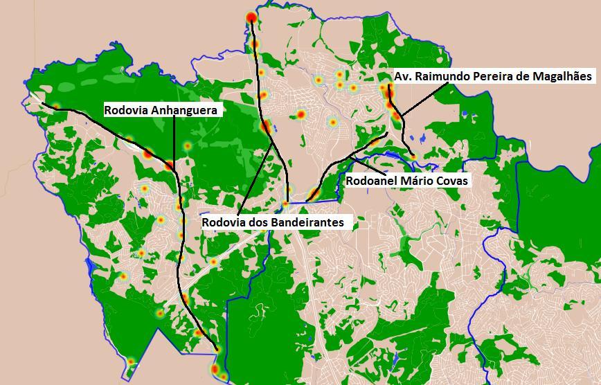 Localização das ocorrências fatais entre 2015 e 2017