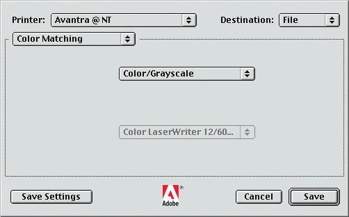 9. Em Color Matching, selecione Color/ Grayscale. 10.