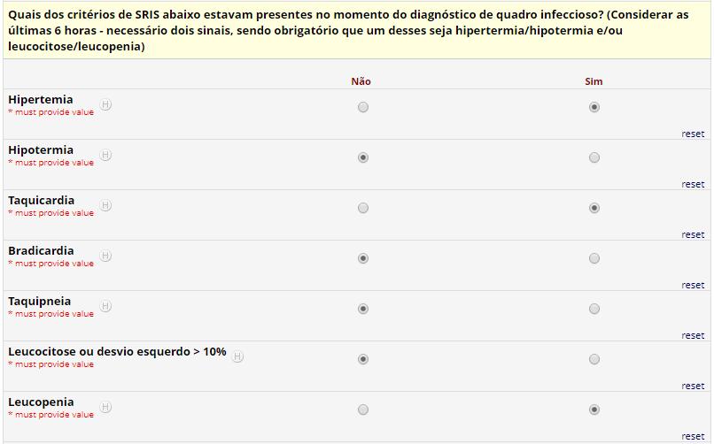 Figura 15 Critérios de SRIS presentes nas últimas seis