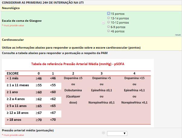 3.7 Escore de disfunção orgânica - psofa O SOFA pediátrico (psofa) é um escore de mortalidade intra-hospitalar adaptado que utiliza exames clínicos e laboratoriais comuns para avaliar as funções