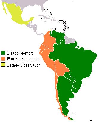 MERCOSUL : Membros: Brasil, Paraguai, Uruguai, Argentina e Venezuela.