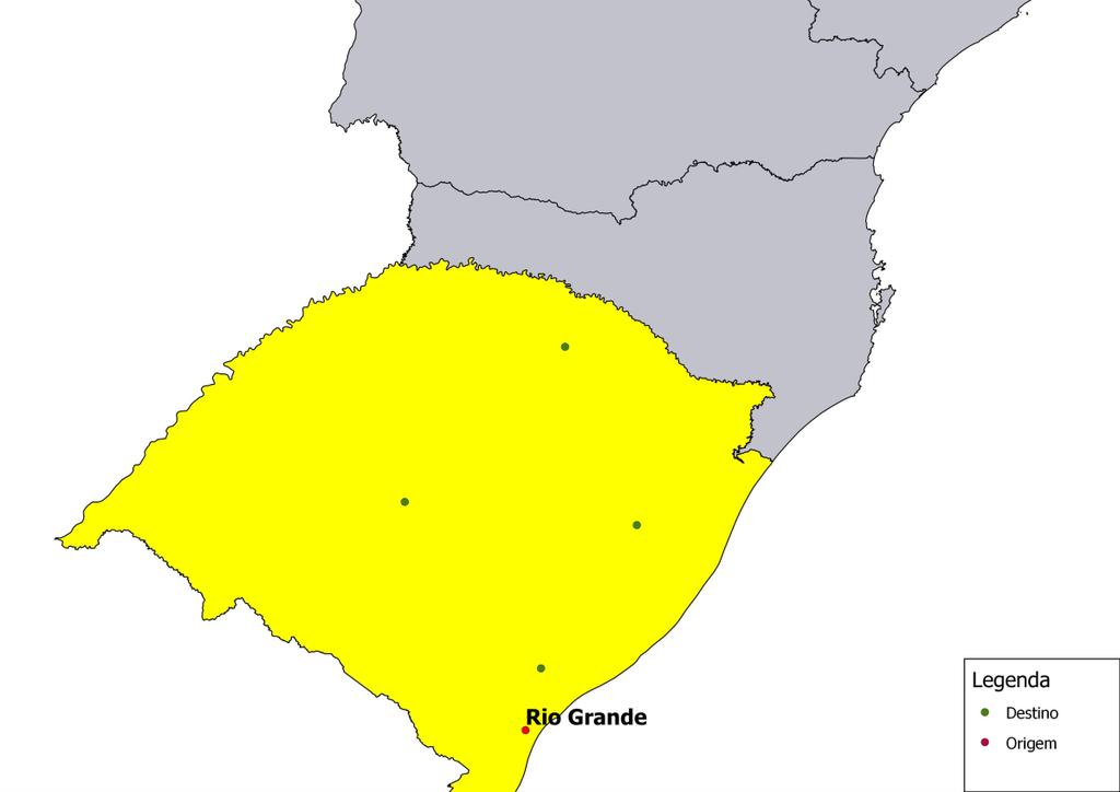 Figura 7- Principal fluxo de fertilizantes com origem no Porto de Rio Grande (Fonte: Elaboração própria a partir de ANDA, 2013).