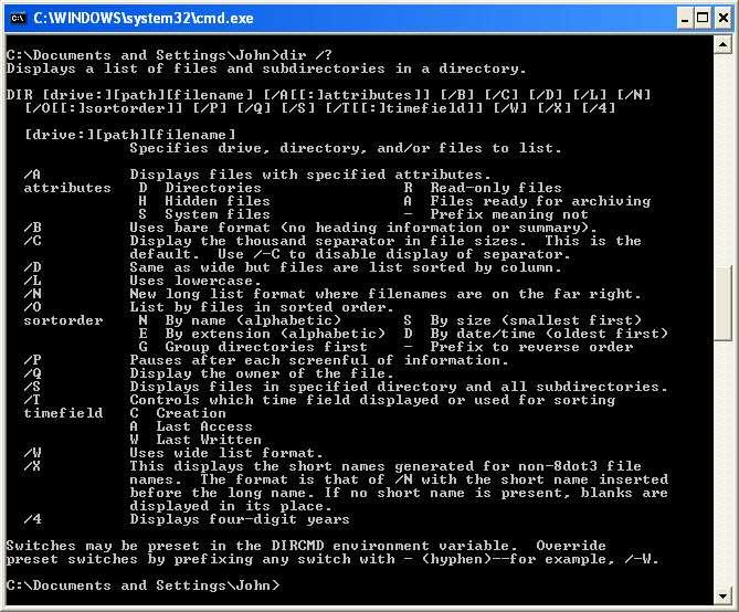 Qual comando exibe uma lista de formato extenso?