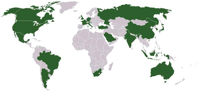 Países membros do G 20 África do Sul, Alemanha, Arábia Saudita, Argentina, Austrália, Brasil, Canadá, China, Coreia do Sul, Estados Unidos,