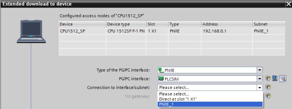 Tipo da interface PG/PC PN/IE Interface PG/PC PLCSIM Conexão à