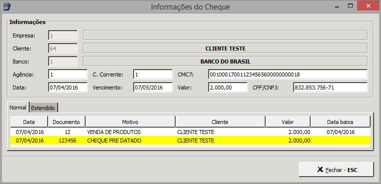 Limite: exibirá o limite de crédito estabelecido para o cliente; Utilizado: exibirá o valor utilizado até o momento do limite de crédito do cliente; Disponível: exibirá o valor disponível do limite