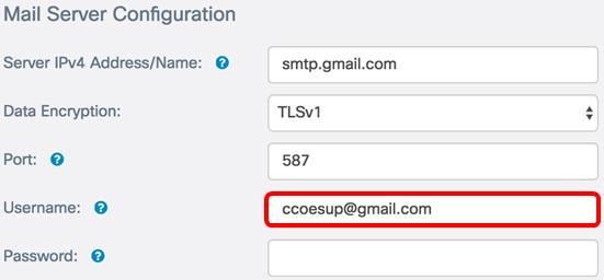 Etapa 4. No campo de nome de usuário, incorpore o username ou o endereço email de emissão. Nota: Neste exemplo, ccoesup@gmail.com é usado. Etapa 5.