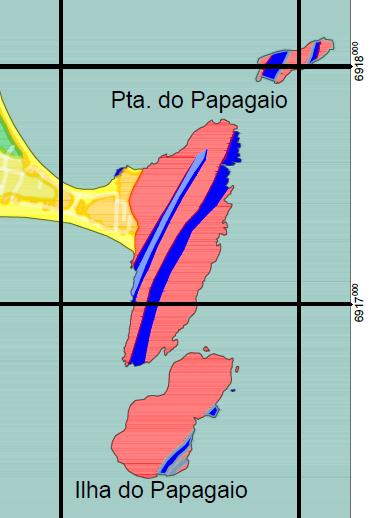 Maciço da Ponta do Papagaio Ocorre dique composto, com bordas de basalto fino e centro de andesito pórfiro Na sua extremidade norte, o andesito(?