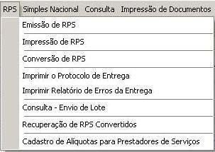Emissão de RPS Após acessar o sistema DMS e selecionar o declarante, dirija-se ao Menu RPS como mostrado na imagem a seguir: 4.