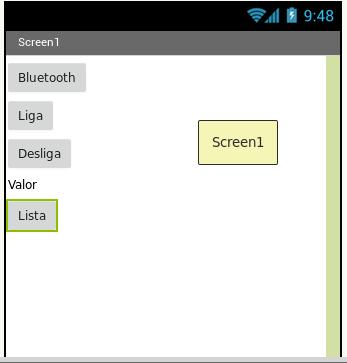 App Inventor Programação dos Botões Button1 (Bluetooth): Quando clicado Preencher a lista com os dispositivos BT Button2 (liga): Quando clicado envia 1 pelo bluetooth