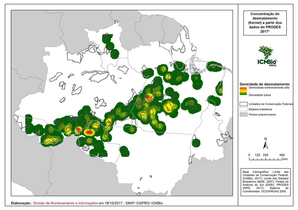 Figura 3. Mapa Kernel de concentração de desmatamento.