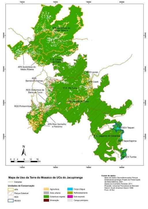 Figura 03 Uso e cobertura da terra no Mosaico de Unidades de Conservação do Jacupiranga (MOJAC). Organizada pelos autores.