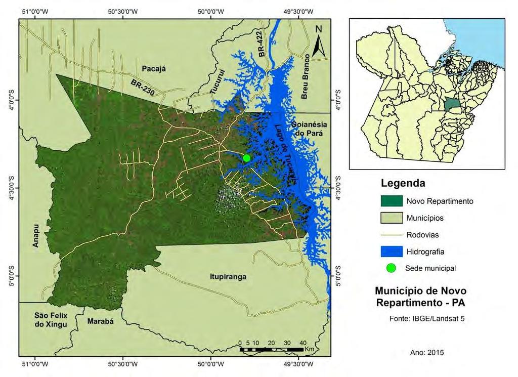 2. METODOLOGIA 2.1 Descrição da Área de Estudo Esta pesquisa foi desenvolvida no município de Novo Repartimento, na Região de Integração Tucuruí, a sudeste do estado (Figura 1). Sua área abrange 1.