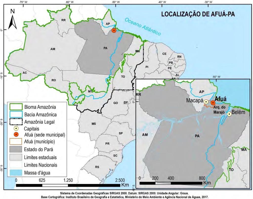 Figura 1 Localização da cidade de Afuá-PA. Fonte: elaboração de Jacy Soares Corrêa Neto, 2017. Base cartográfica: IBGE, MMA e ANA, 2017.