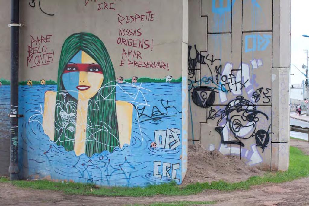 Figura 1: Saída Rodoviária de Belém Mulher Indígena Foto: Shirley Penaforte Nos grafites analisados na dissertação observamos a recorrência da questão étnica e a forte presença feminina, tanto no ato