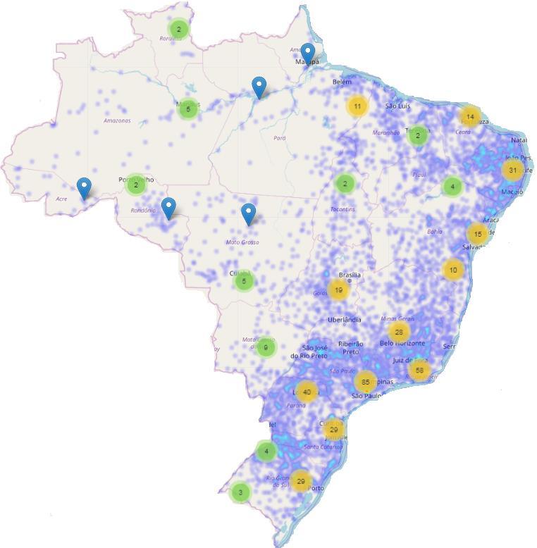 O nº de CACONs / UNACONs aumentou 20% de 2010 e 2016, porém ainda há regiões carentes de atendimento especializado Nº de CACONs / UNACONs no Brasil e necessidade de tratamentos Distribuição dos