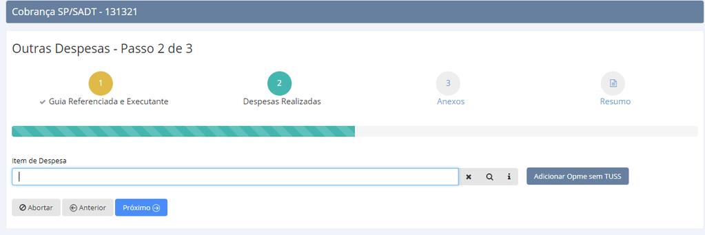 Após informar os campos do quinto passo, clique em Próximo e prossiga com o preenchimento do passo 6 Permite adicionar outras despesas.