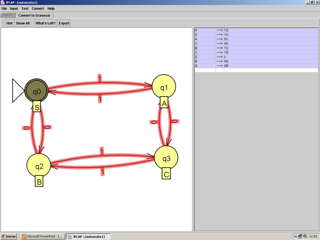 Ex1: Usando o JFLAP para converter AF para GR