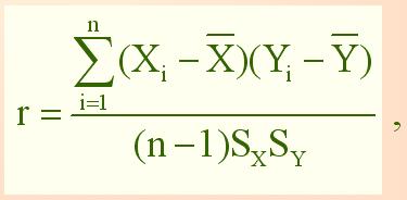 O coeficiente de correlação linear de Pearson é dado por: sendo que, X e Y são as médias