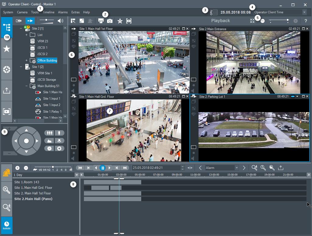 Bosch Video Management System Interface do utilizador pt 103 1 Barra de menus Permite-lhe selecionar um comando de menu.
