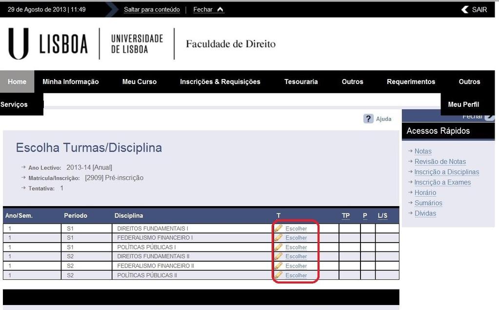 Instruções: As unidades curriculares obrigatórias e opcionais têm de ser selecionadas manualmente pelo aluno.