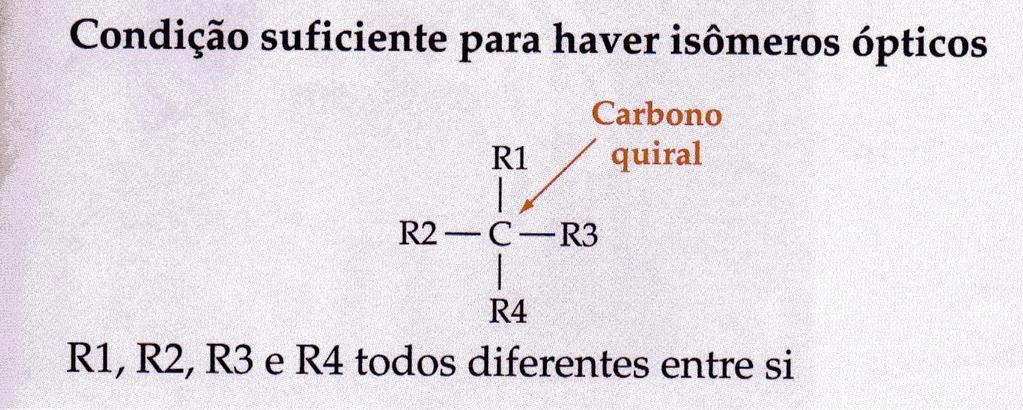 ISOMERIA ÓTICA Condição para haver isômeros óticos: presença de