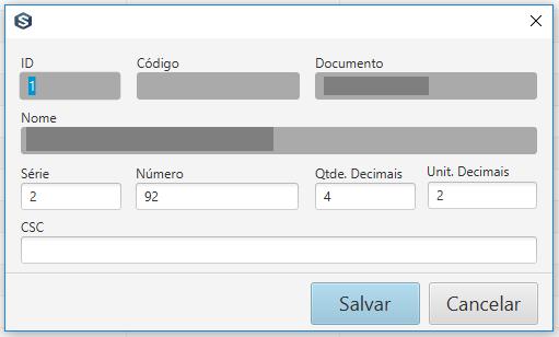 4. abrirá uma tela de configuração conforme a imagem a seguir: 5. Em série defina o número da série de documento que será utilizada no terminal em questão.