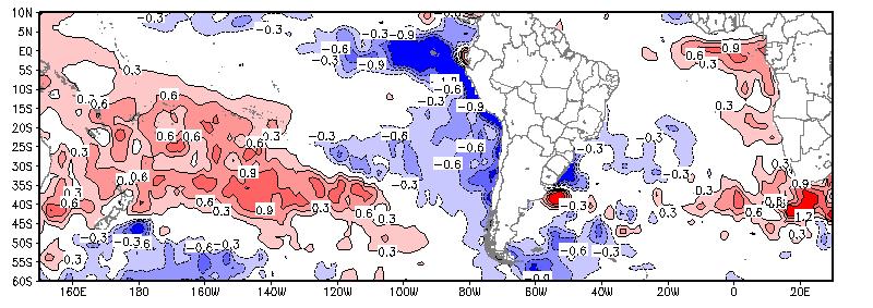 4 podem-se observar anomalias negativas na Temperatura da Superficie do