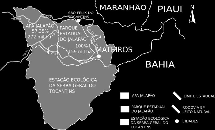 Figura 1: Área de abrangência do Parque Estadual do Jalapão (PEJ), APA Jalapão e Estação Ecológica da Serra Geral do Tocantins Fonte: BRASIL, 2012 Editado pela autora, 2018 O capim dourado