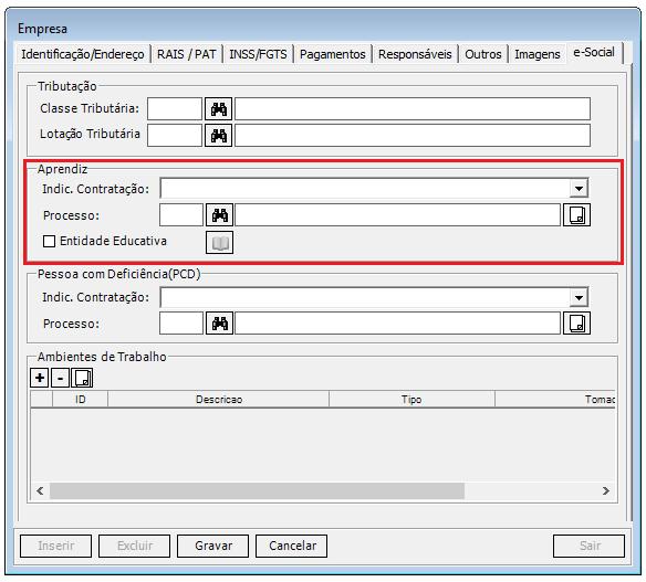 4.Indicaçã de cntrataçã aprendizes Alteraçã necessária para envi de event. Infrmar para cada empresa qual a indicaçã para cntrataçã de aprendizes.