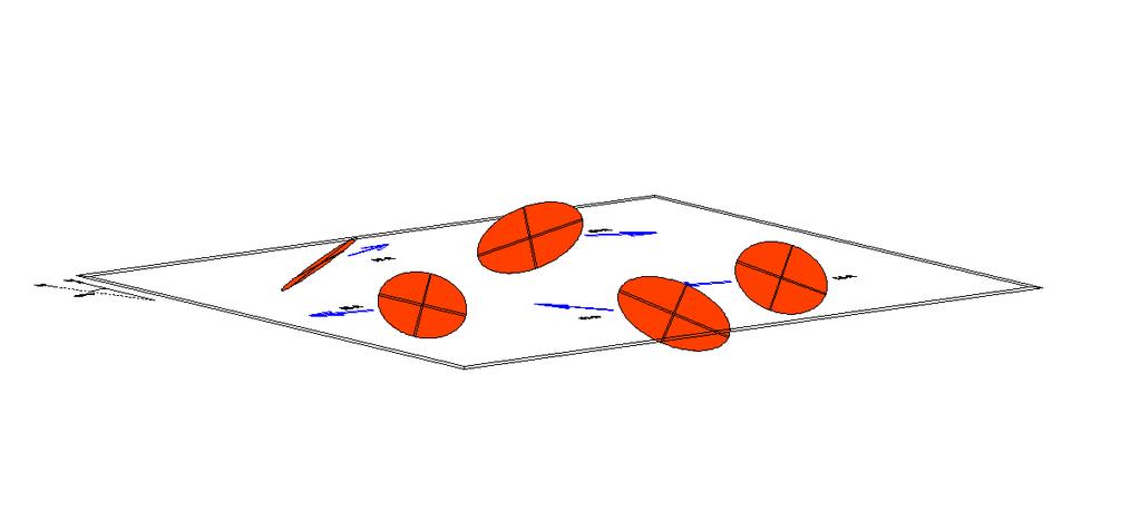 a b c Figura 6.3.6. Representações tridimensionais (a, c) e bidimensional (b) das elipses principais de deformação determinadas para os clastos analisados. Setas azuis indicam vergência.