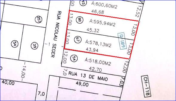 inferiores as da área avaliada, ambas com 595,94m² e 578,13m² respectivamentesendo, sendo ofertadas na região por R$ 50.000,00 cada.