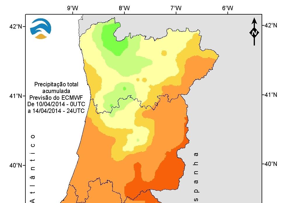 3. Previsão para Portugal Continental Para os próximos 5 dias prevêem-se valores de precipitação abaixo do normal em todo o território do Continente.