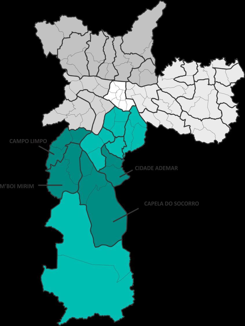 Região de Abrangência A Vocação atua em rede com o envolvimento de mais 21 organizações sociais localizadas na Zona Sul de São Paulo e em dois municípios