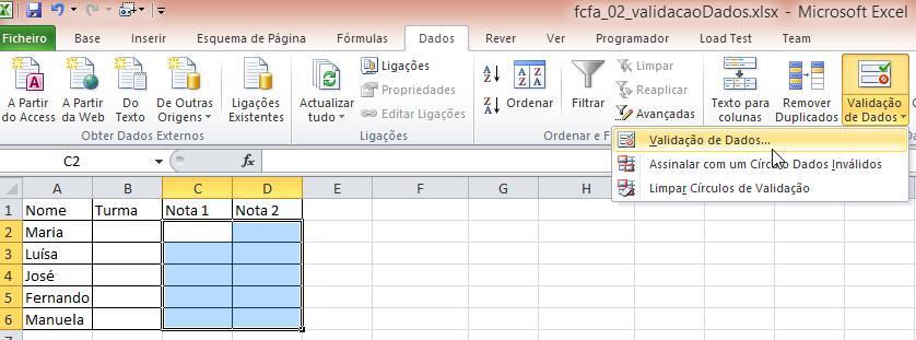 Validação de dados aviso de erro Vamos agora configurar a mensagem de erro,